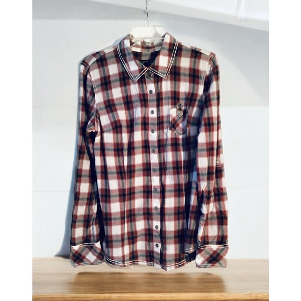 Guess Jeans Women’s Western Snap Button Down Plaid Long Sleeve Shirt Size XL